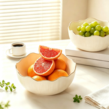 Cream White Gold Rim Wavy Edge PET Fruit Bowl, Unbreakable Minimalist Snack Serving Tray, Japanese Chinese Style Household Kitchen Fruit and Nut Plate