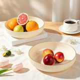 Cream White Vertical Striped PET Fruit Tray, Unbreakable Snack Nut Candy Serving Bowl, Minimalist Japanese Style Home Kitchen Coffee Table Decor Plate