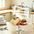 European Footed Glass Cake Stand with Dome Lid, New Chinese Style Dessert Display Tray, Buffet Fruit Pastry Dustproof Cover for Restaurant Tea Party