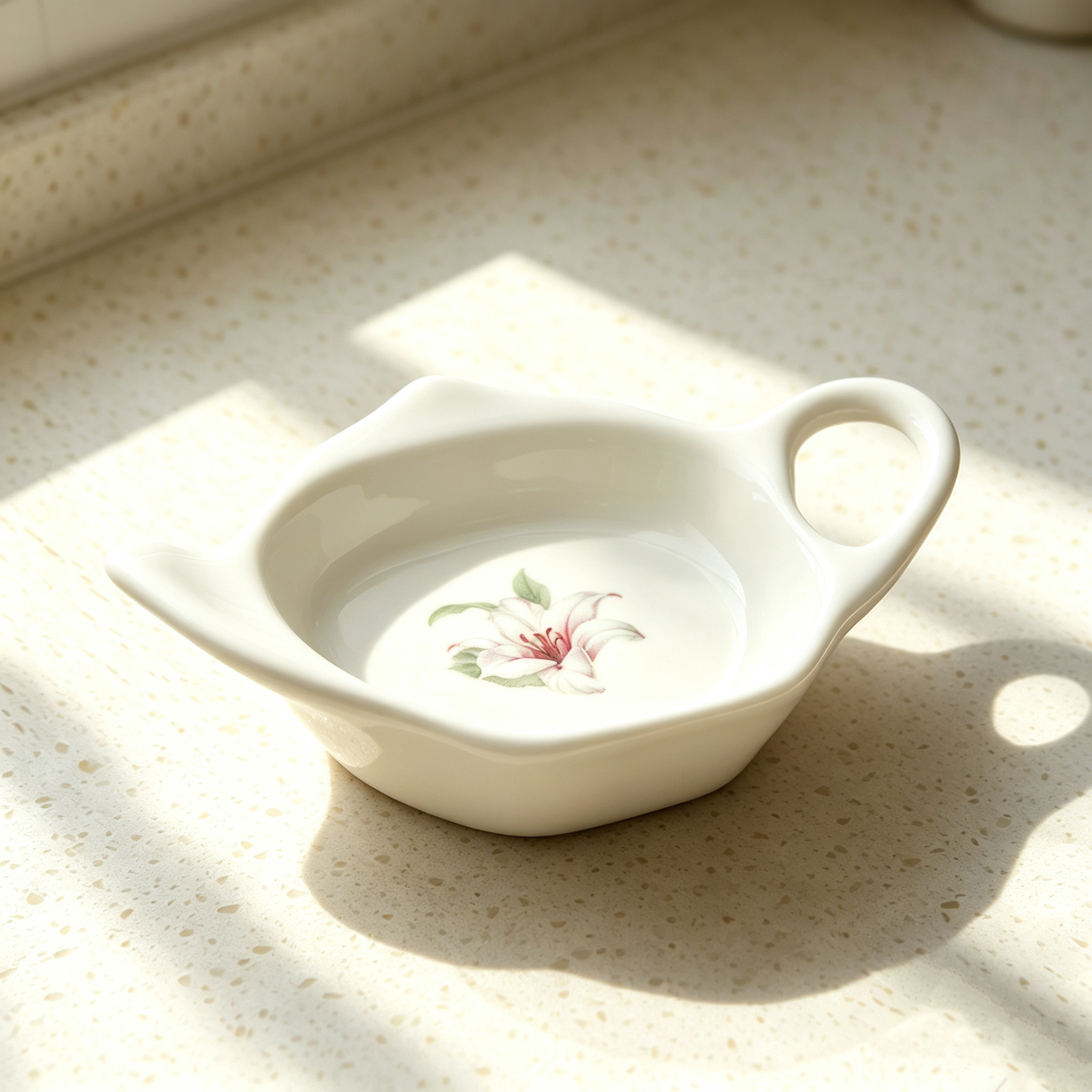 Teapot Shaped Ceramic Tea Bag Holder Dish, Lily Floral Printed Tea Bag Saucers, Afternoon Tea Bag Rest Tray, Decorative Porcelain Tea Bag Holder Gift for Tea Lovers