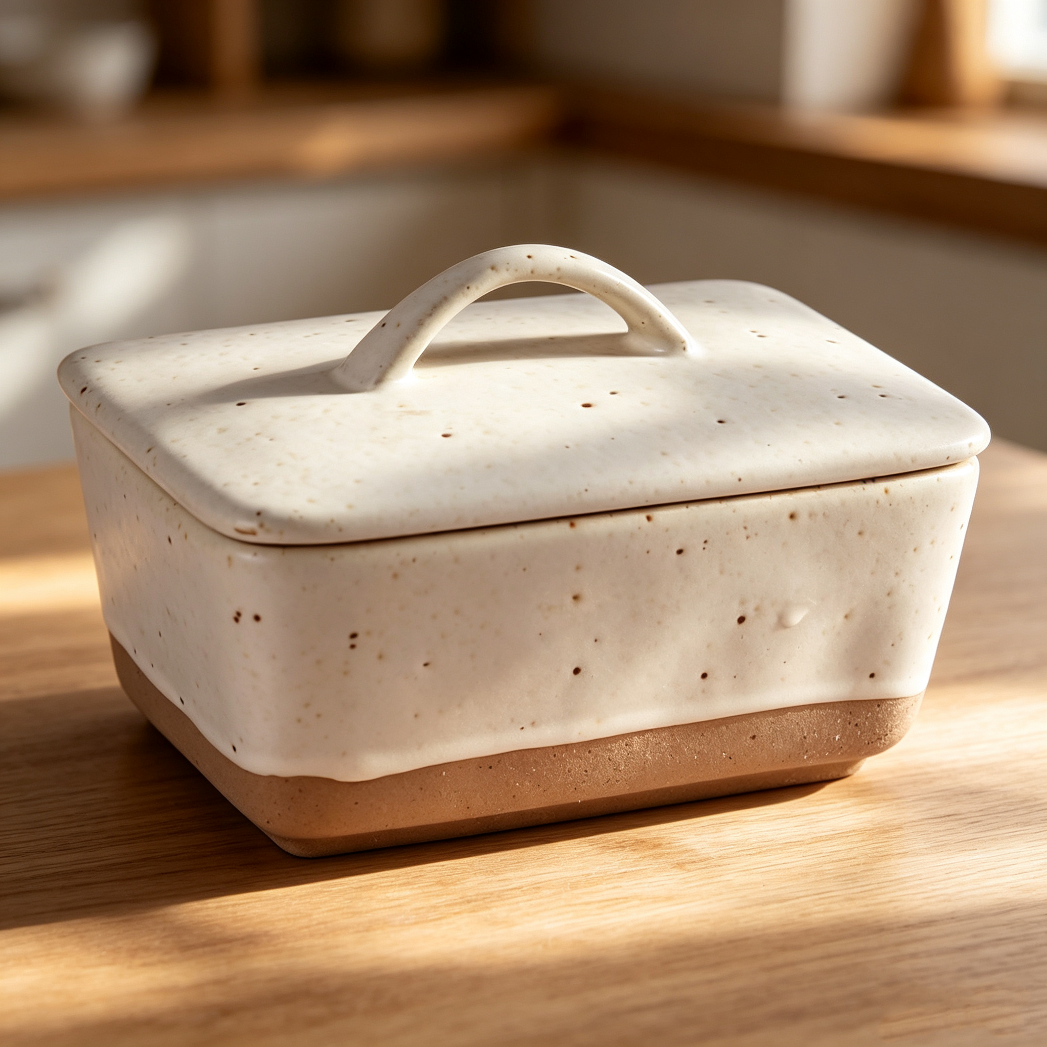 Vintage Speckled Ceramic Butter Dish with Lid, Rectangular Covered Butter Keeper, Western Butter Cheese Storage Container for Refrigerator