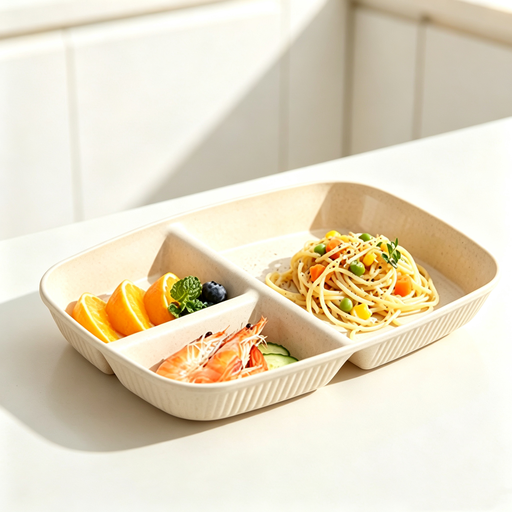 Wheat Straw 3 Compartment Divided Plate, 211 Healthy Portion Control Rectangular Tray, BPA Free Plastic Sectioned Dinner Plate, Eco Friendly Portion Control Dish Set for Weight Loss
